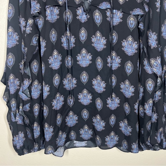 Kobi Halperin Womens Black Blue Paisley Ruffle Lace Up Sill Blouse Size Large - Picture 3 of 10